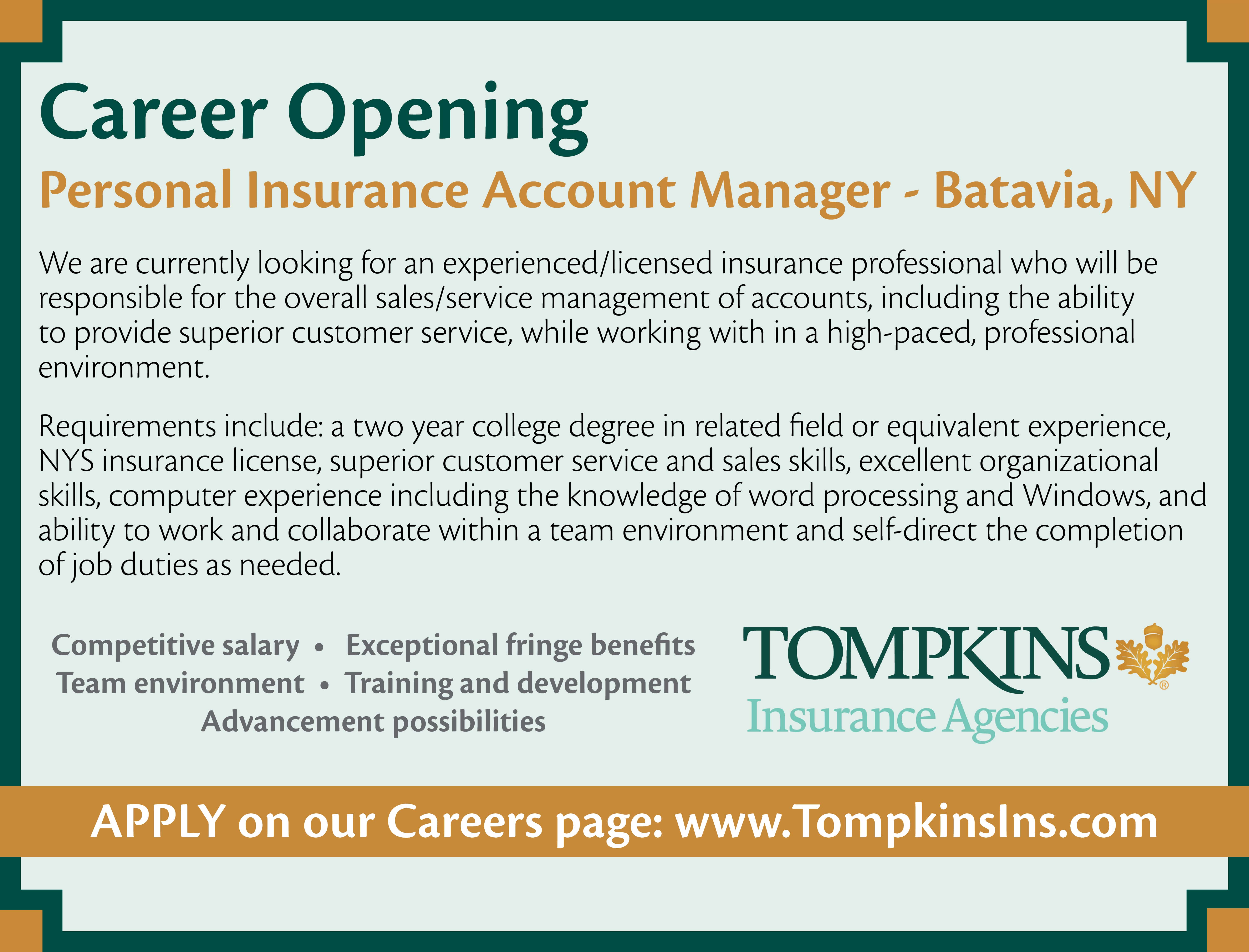 Career Opening - Personal Insurance Account Manager